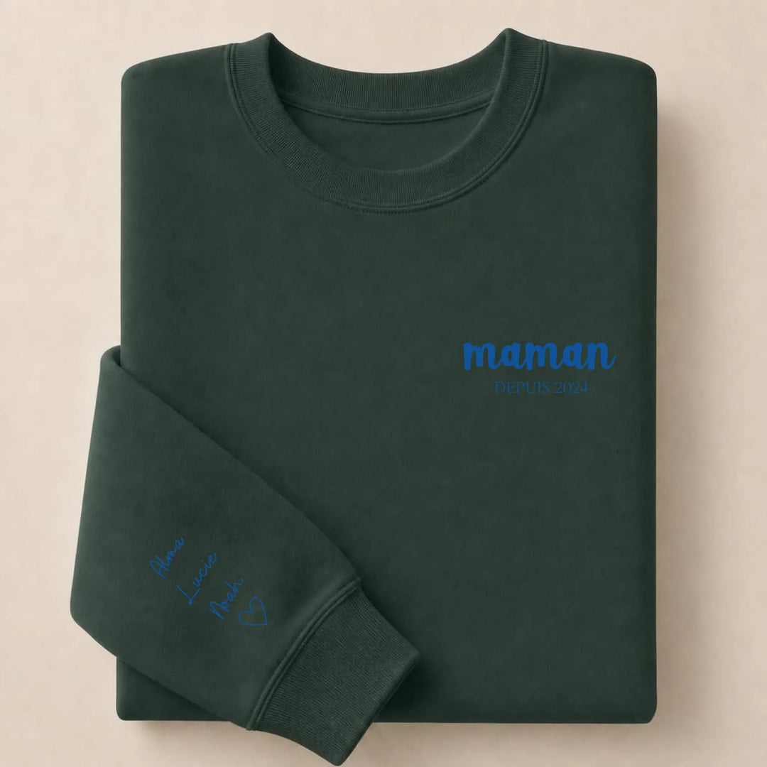 Pull personnalisé brodé- Maman depuis Sweatshirt / Forest / S