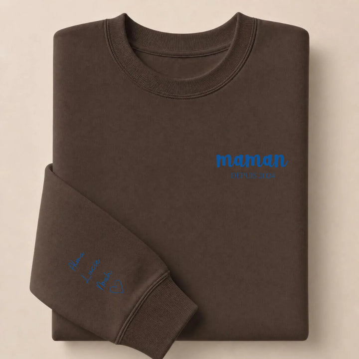 Pull personnalisé brodé- Maman depuis Sweatshirt / Marron / S