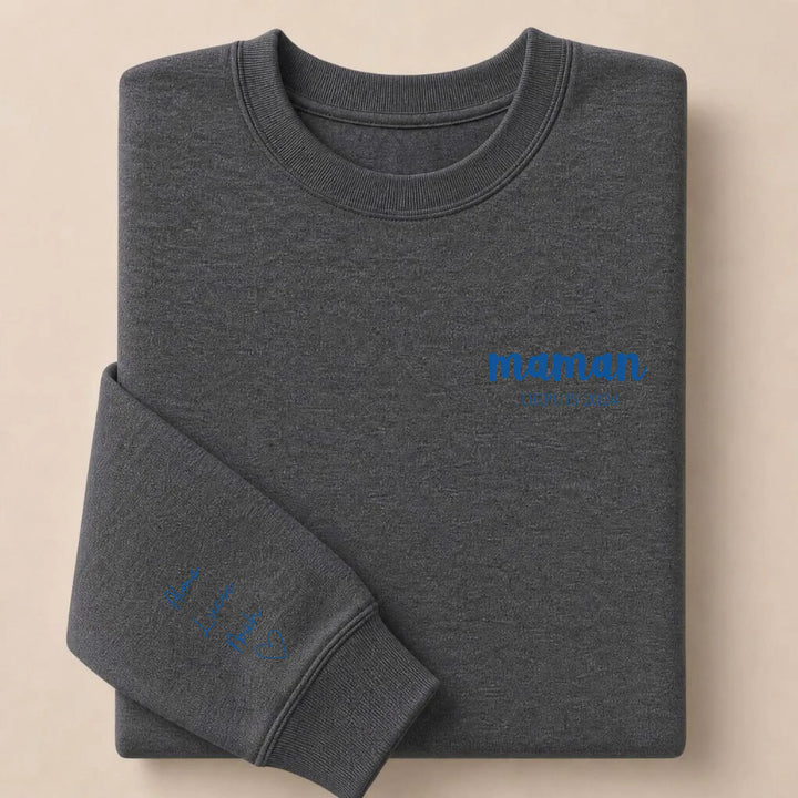 Pull personnalisé brodé- Maman depuis Sweatshirt / Gris Foncé / S