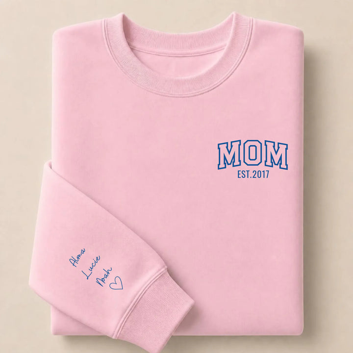 Pull personnalisé Brodé- MOM avec prénoms Sweatshirt / Rose Clair / S