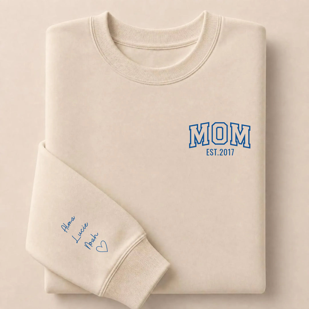 Pull personnalisé Brodé- MOM avec prénoms Sweatshirt / Beige / S
