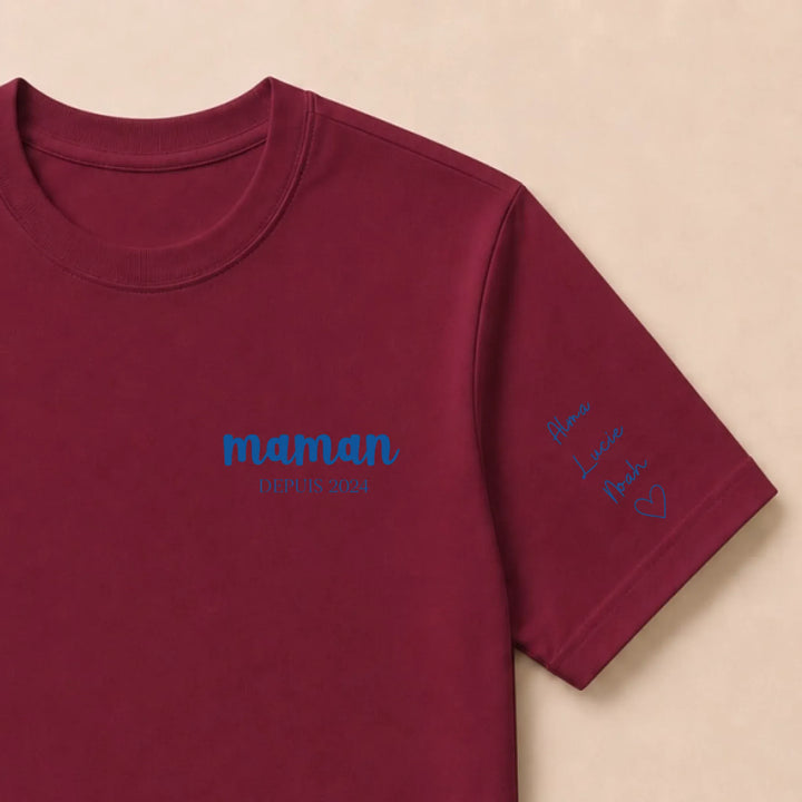 Pull personnalisé brodé- Maman depuis T-shirt / Bordeaux / S