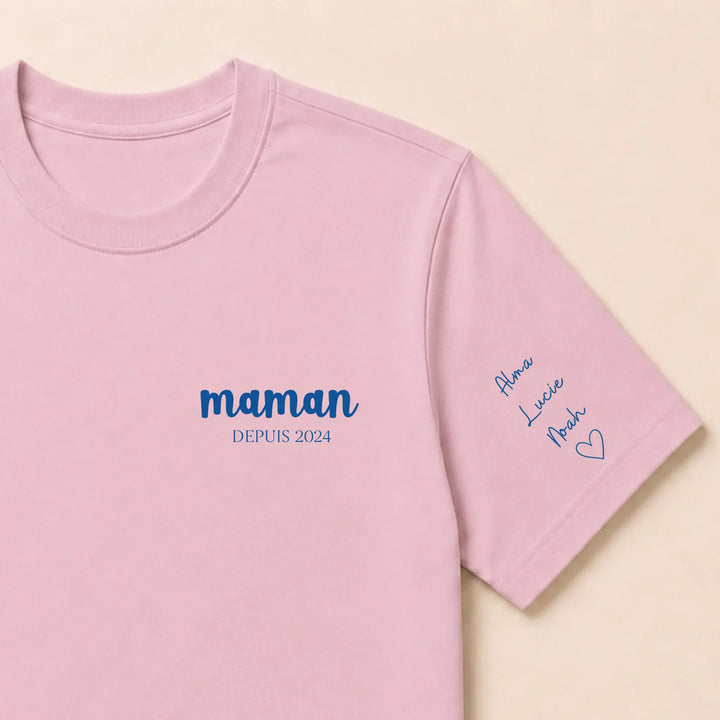Pull personnalisé brodé- Maman depuis T-shirt / Rose clair / S
