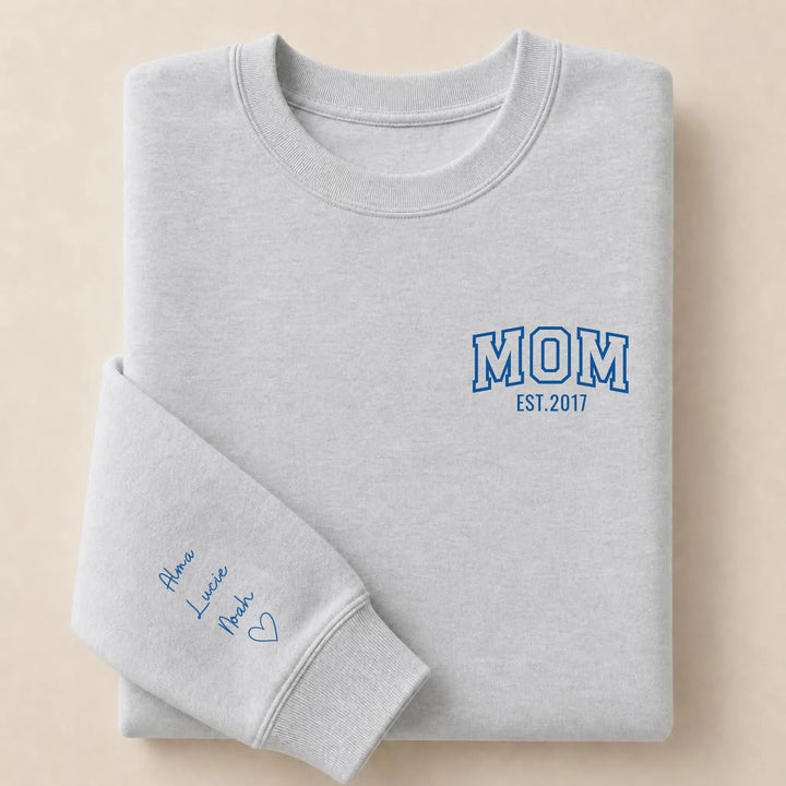 Pull personnalisé Brodé- MOM avec prénoms Sweatshirt / Gris / S