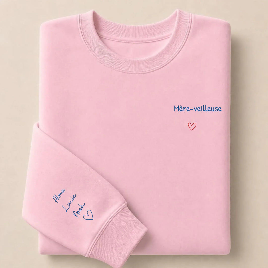 Pull personnalisé broderie - Mère-veilleuse Sweatshirt / Rose Clair / S
