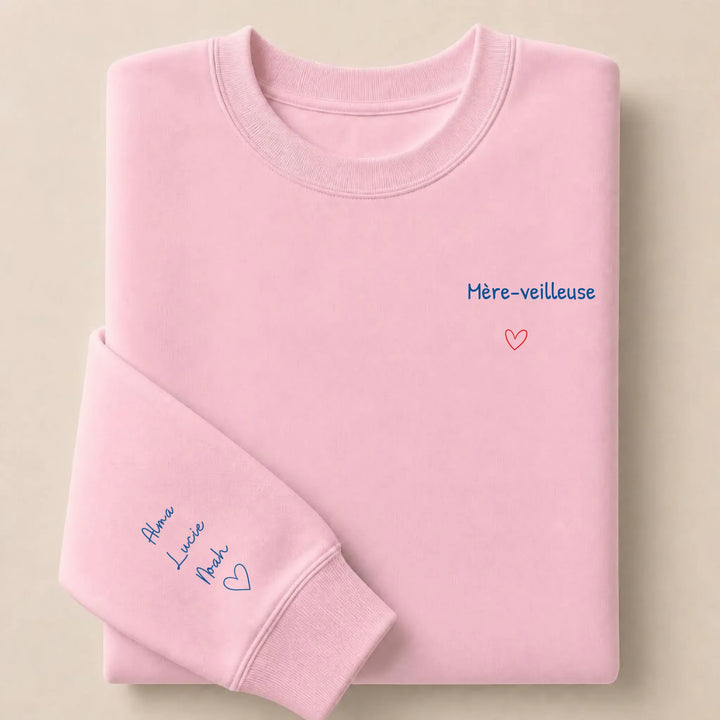 Pull personnalisé broderie - Mère-veilleuse Sweatshirt / Rose Clair / S