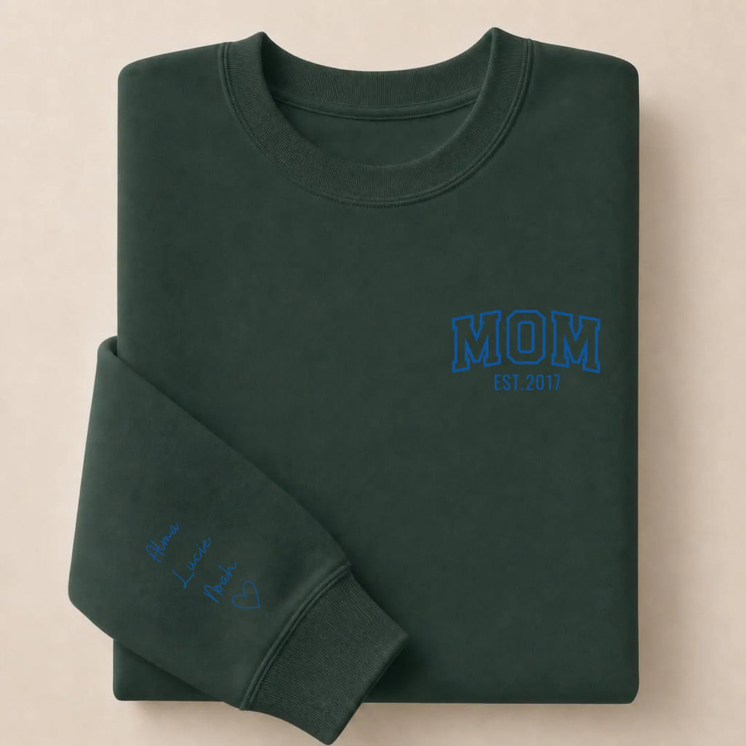 Pull personnalisé Brodé- MOM avec prénoms Sweatshirt / Forest / S
