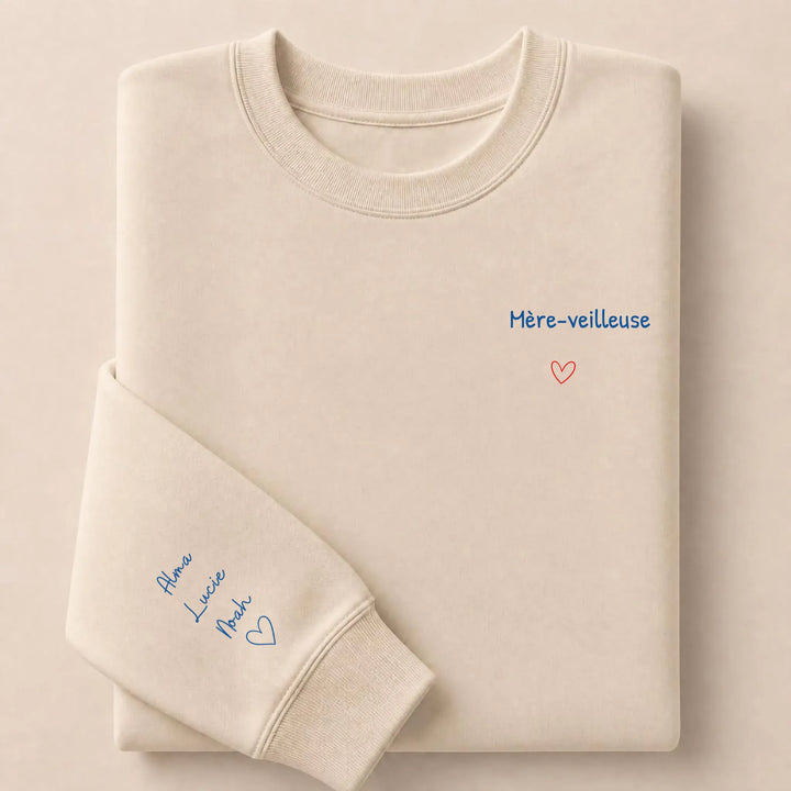Pull personnalisé broderie - Mère-veilleuse Sweatshirt / Beige / S