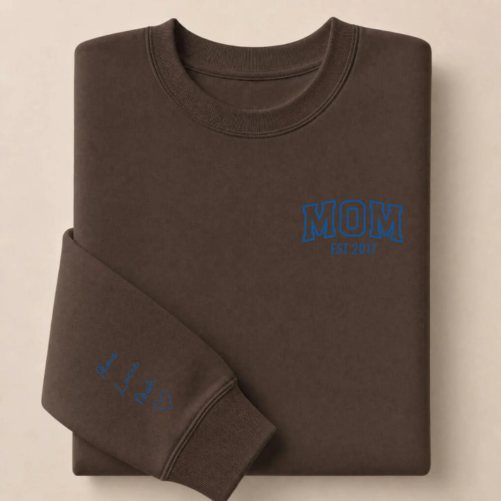 Pull personnalisé Brodé- MOM avec prénoms Sweatshirt / Marron / S