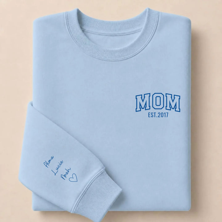 Pull personnalisé Brodé- MOM avec prénoms Sweatshirt / Bleu Clair / S
