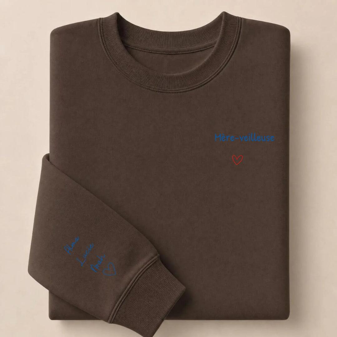 Pull personnalisé broderie - Mère-veilleuse Sweatshirt / Marron / S