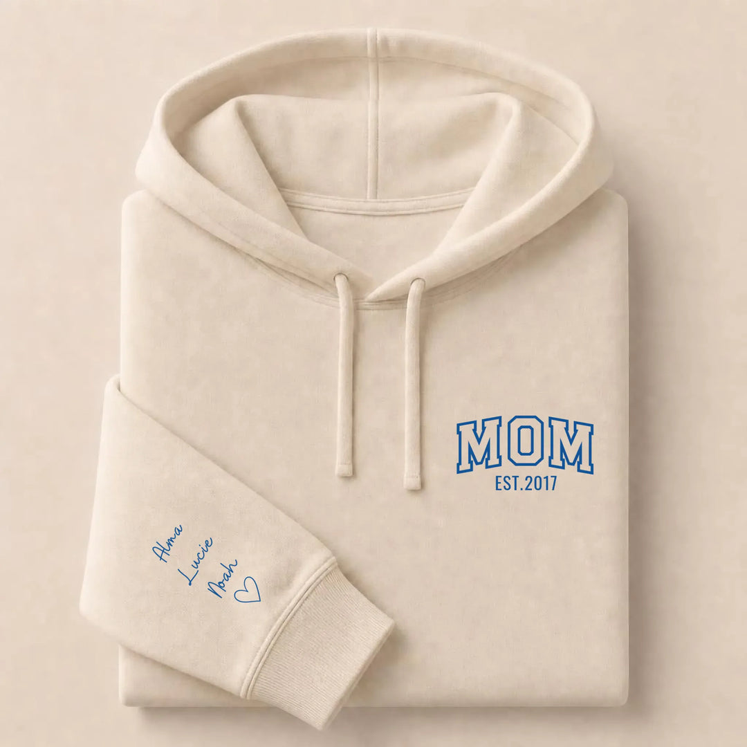 Pull personnalisé Brodé- MOM avec prénoms Sweat à capuche / Beige / S