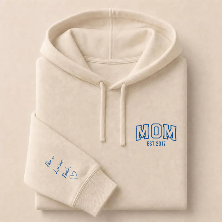 Pull personnalisé Brodé- MOM avec prénoms Sweat à capuche / Beige / S