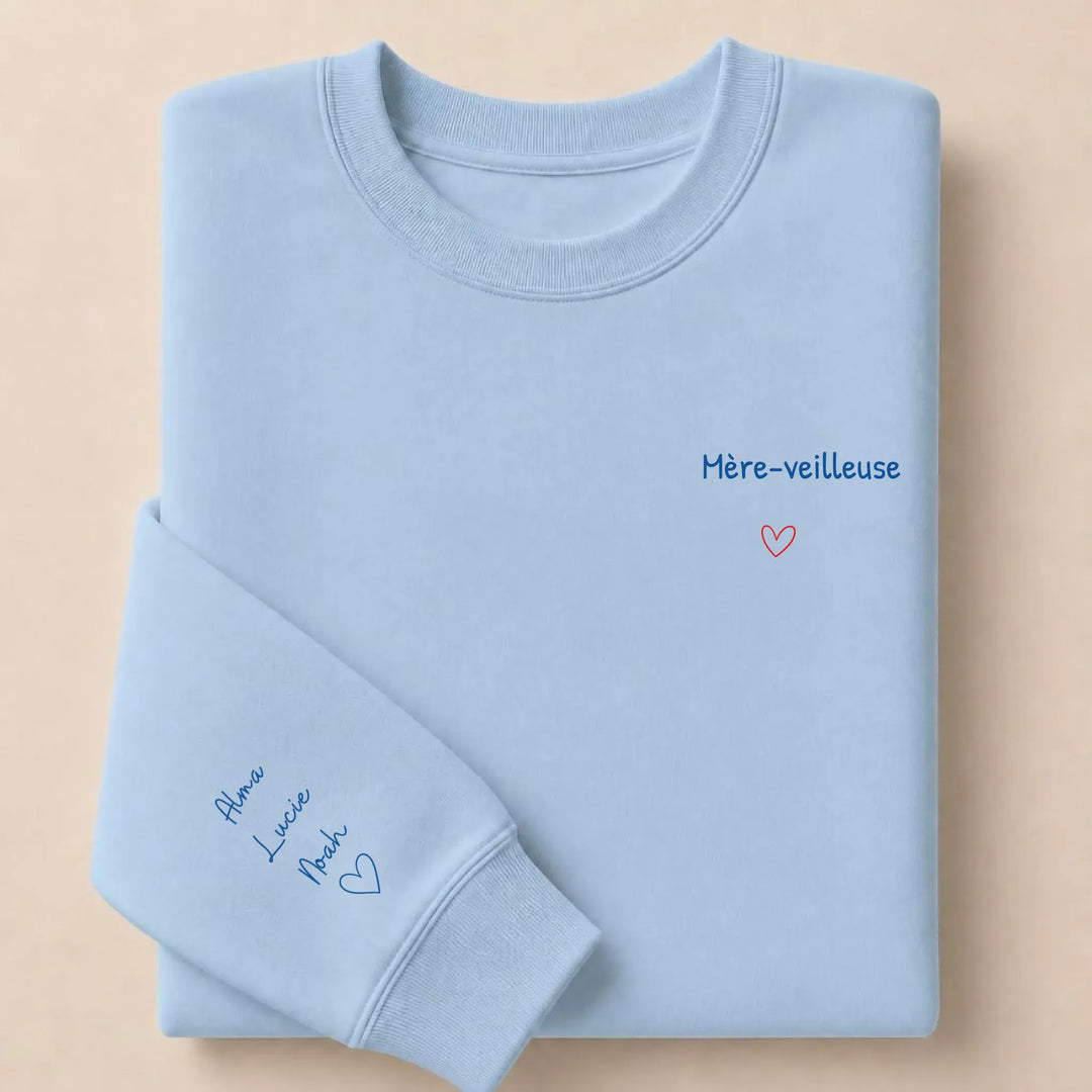 Pull personnalisé broderie - Mère-veilleuse Sweatshirt / Bleu Clair / S