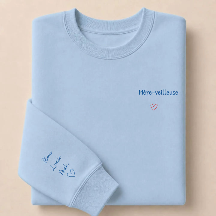 Pull personnalisé broderie - Mère-veilleuse Sweatshirt / Bleu Clair / S