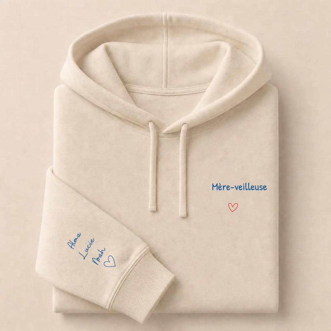 Pull personnalisé broderie - Mère-veilleuse Sweat à capuche / Beige / S