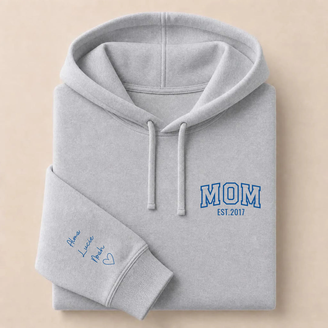 Pull personnalisé Brodé- MOM avec prénoms Sweat à capuche / Gris / S