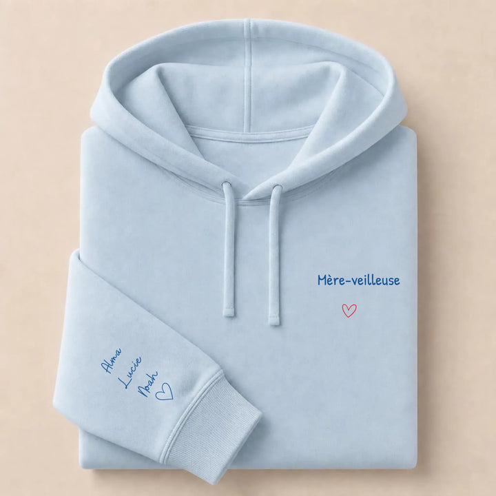 Pull personnalisé broderie - Mère-veilleuse Sweat à capuche / Bleu Clair / S