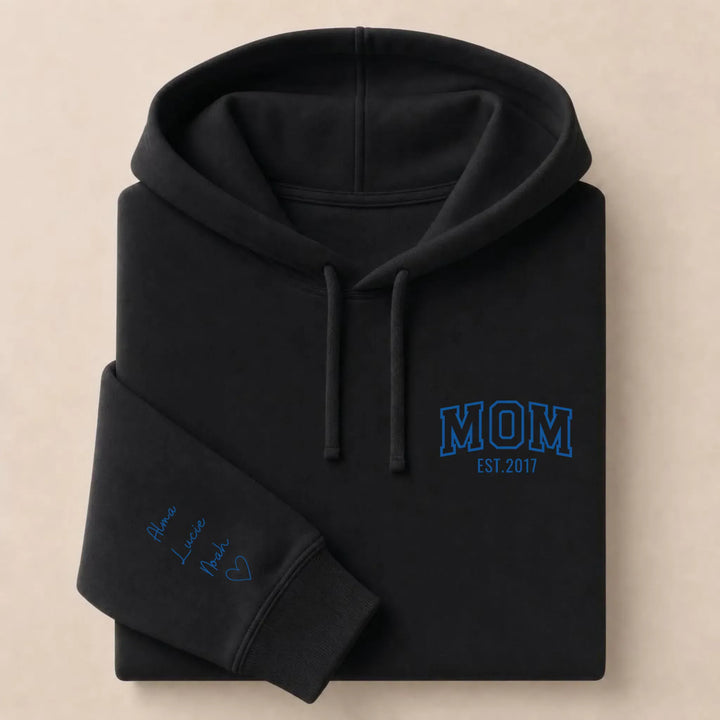 Pull personnalisé Brodé- MOM avec prénoms Sweat à capuche / Noir / S