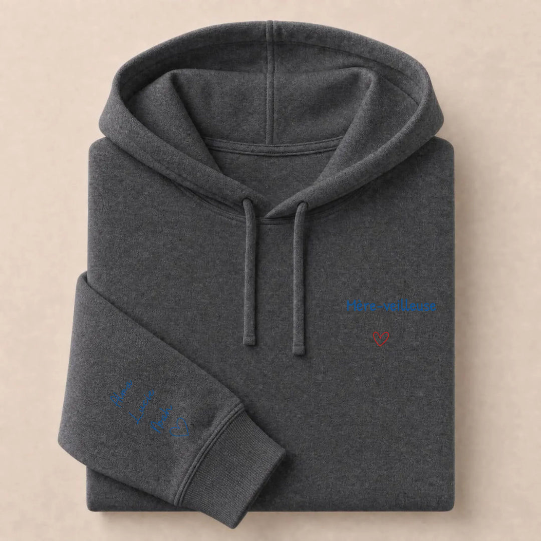 Pull personnalisé broderie - Mère-veilleuse Sweat à capuche / Gris Foncé / S