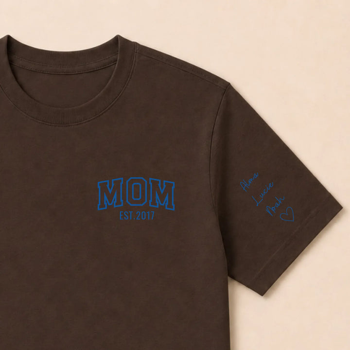 Pull personnalisé Brodé- MOM avec prénoms T-shirt / Marron / S