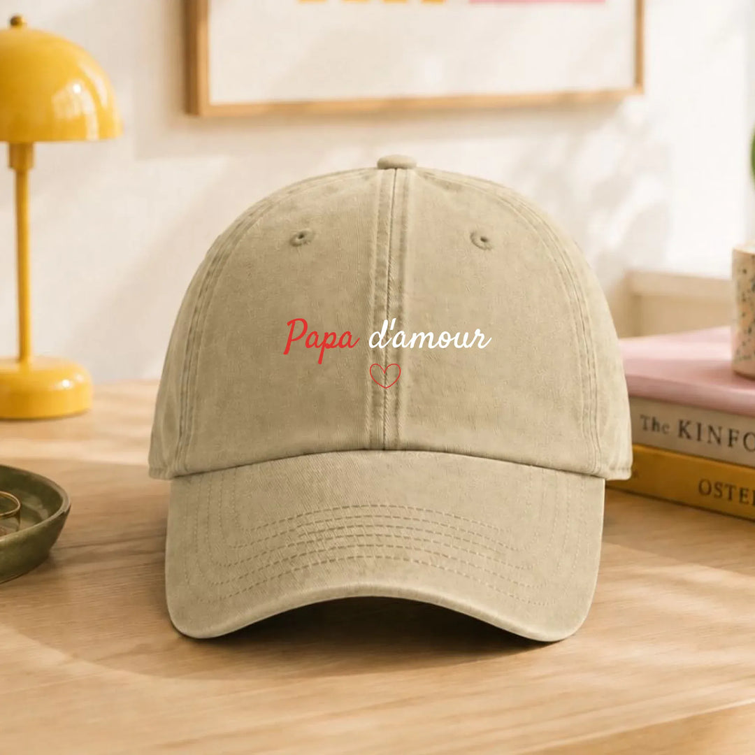 Casquette Personnalisée Brodée - Papa d'amour Casquette broderie | Beechfield B655 / Beige / ONESIZE