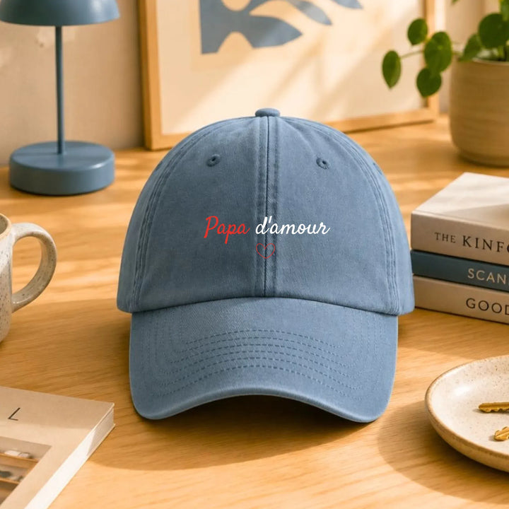Casquette Personnalisée Brodée - Papa d'amour Casquette broderie | Beechfield B655 / Bleu Pastel / ONESIZE