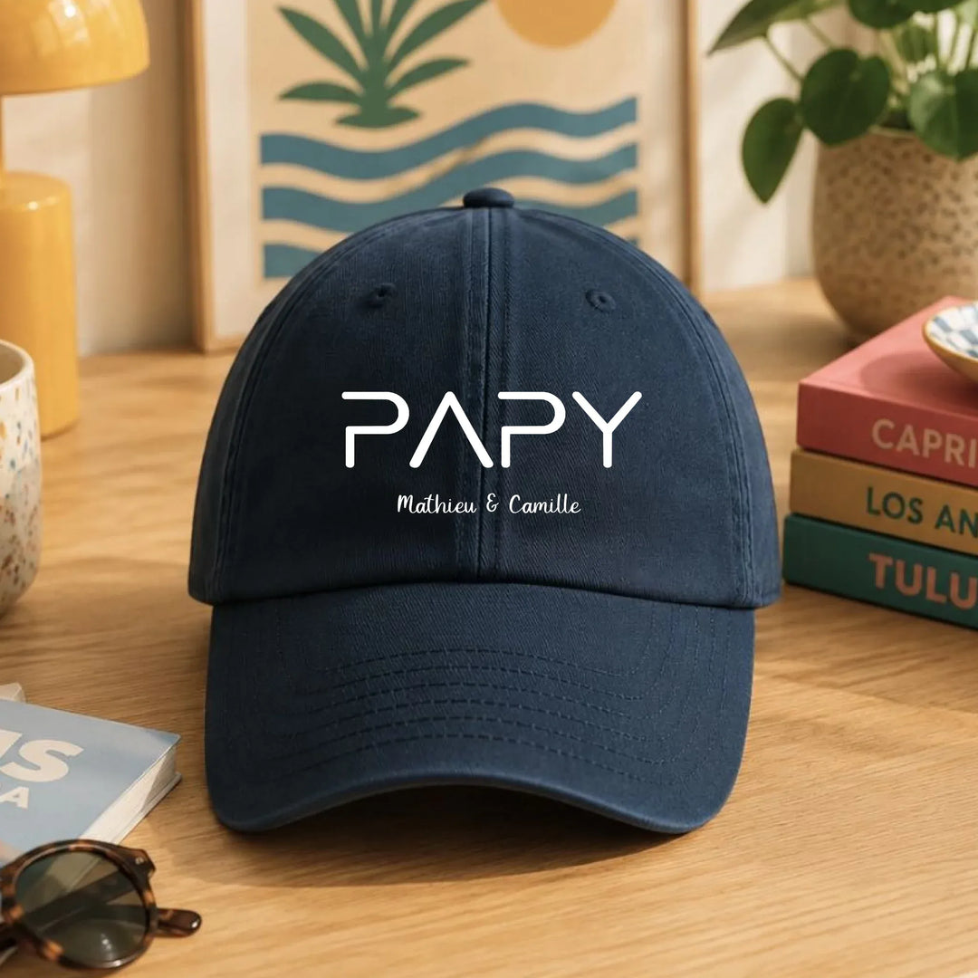 Casquette Personnalisée Brodée - Papy prénoms petits enfants Casquette broderie | Beechfield B655 / Marine / ONESIZE