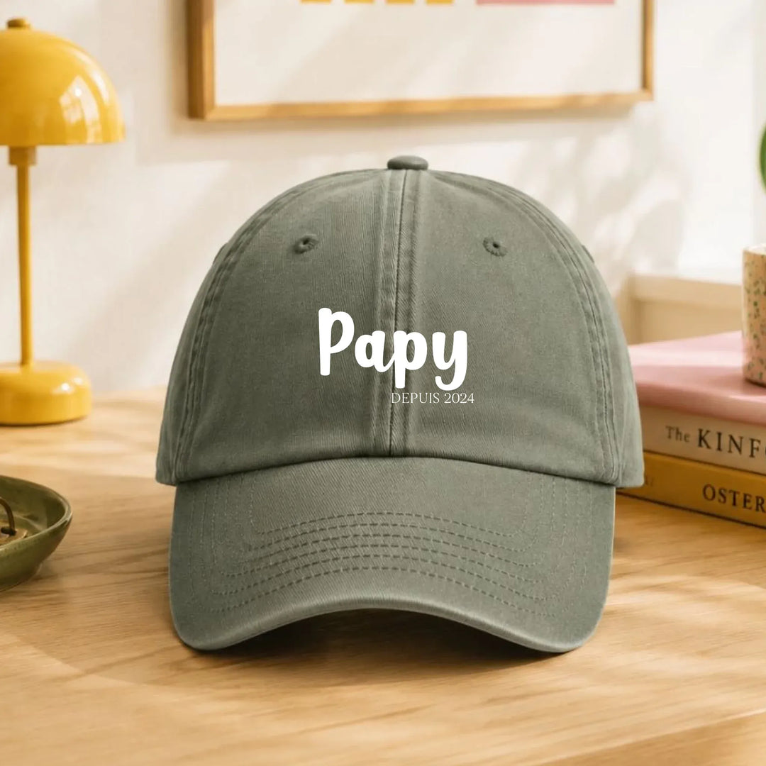 Casquette Personnalisée Brodée - Papy depuis Casquette broderie | Beechfield B655 / Vert Olive / ONESIZE