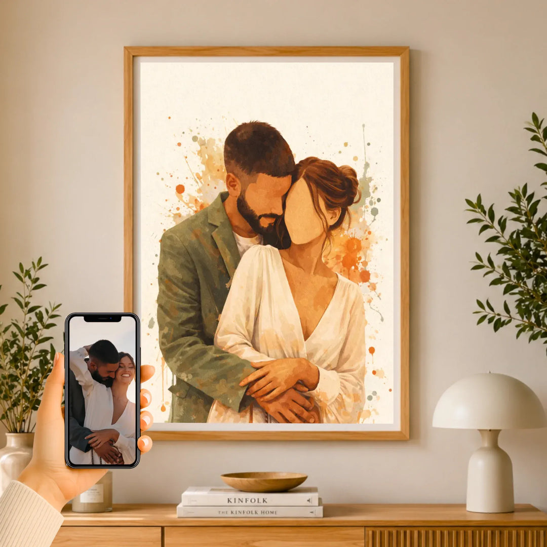 Affiche aquarelle couple personnalisée