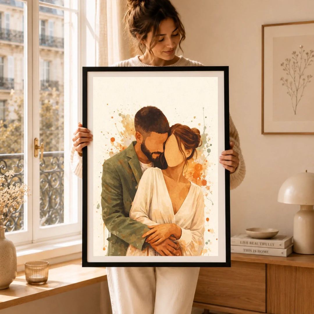 Affiche aquarelle couple personnalisée
