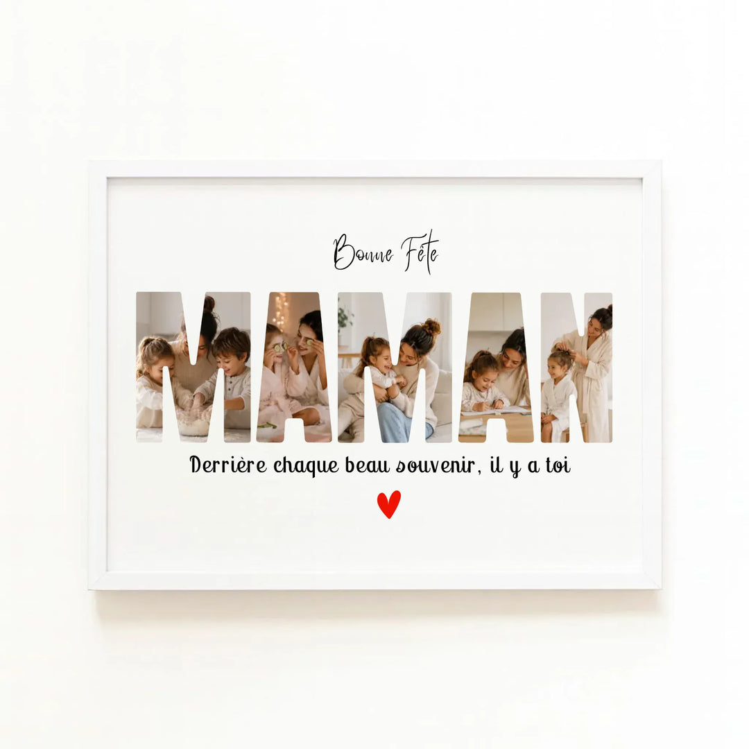 Cadeau fête des mères personnalisé avec photos et cadre bois blanc