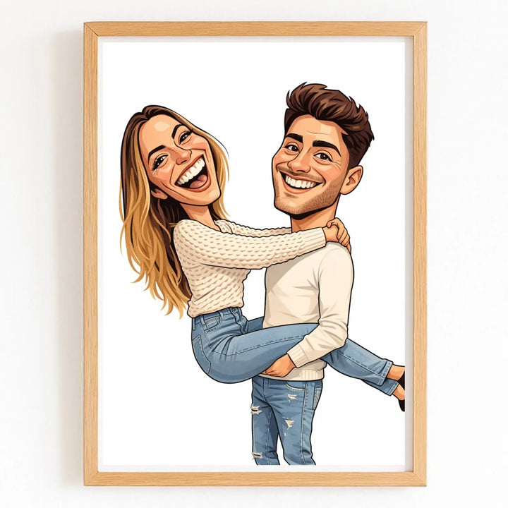 Affiche caricature Personnalisée Bois Naturel / A4 21x29.7 cm