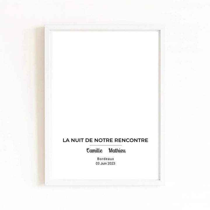 Affiche Carte du Ciel Personnalisée – La Nuit de Notre Rencontre Affiche Portrait / Bois Blanc / A4 21x29.7 cm