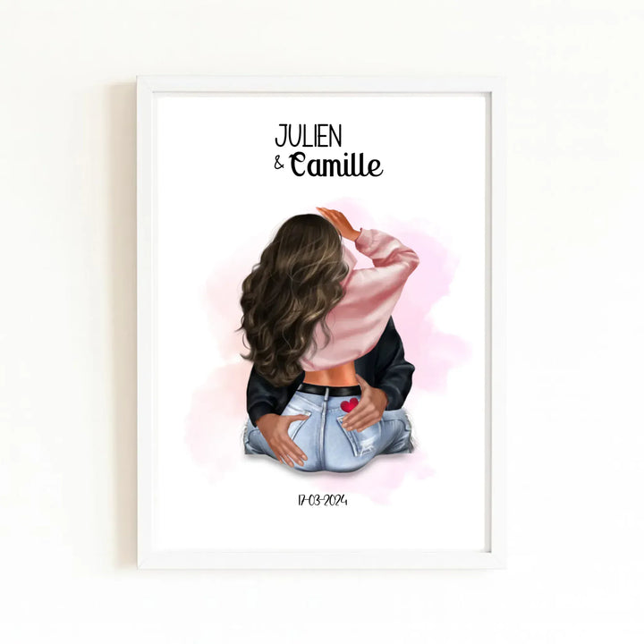 Affiche couple amoureux Affiche Portrait / Bois Blanc / A4 21x29.7 cm