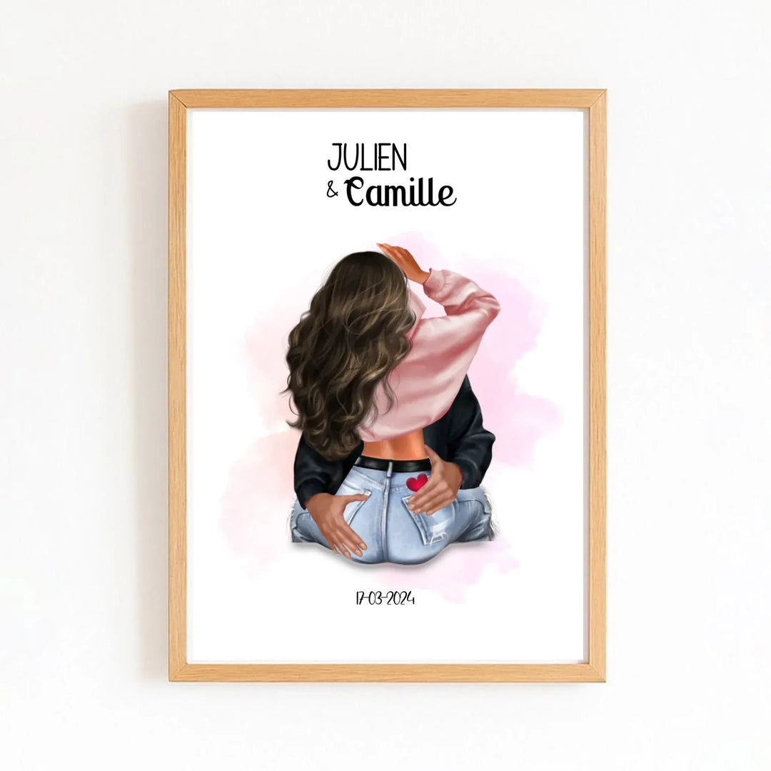 Affiche couple amoureux Affiche Portrait / Bois Naturel / A4 21x29.7 cm