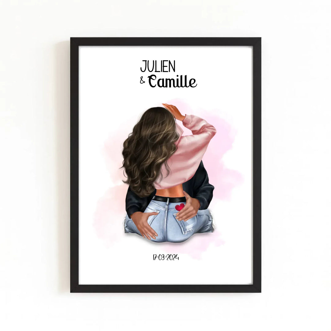 Affiche couple amoureux Affiche Portrait / Bois Noir / A4 21x29.7 cm