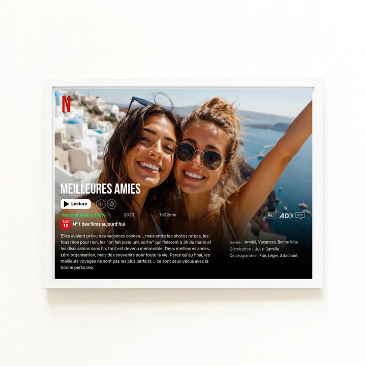 Affiche de Film Netflix personnalisée - Meilleures Amies Horizontal / Bois Blanc / A4 21x29.7 cm
