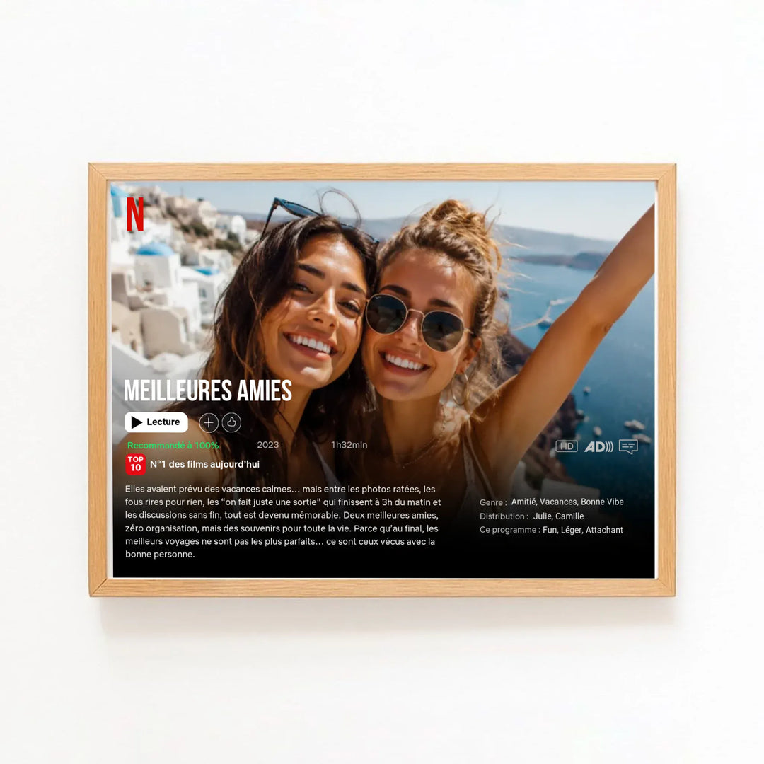 Affiche de Film Netflix personnalisée - Meilleures Amies Horizontal / Bois Naturel / A4 21x29.7 cm