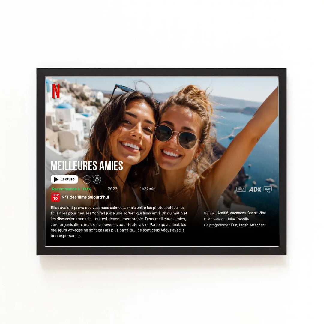 Affiche de Film Netflix personnalisée - Meilleures Amies Horizontal / Bois Noir / A4 21x29.7 cm