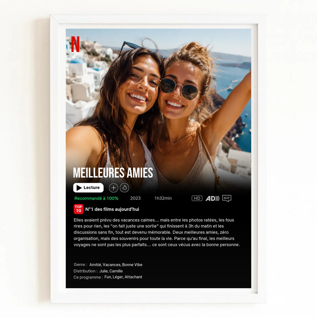 Affiche de Film Netflix personnalisée - Meilleures Amies Vertical / Bois Blanc / A4 21x29.7 cm