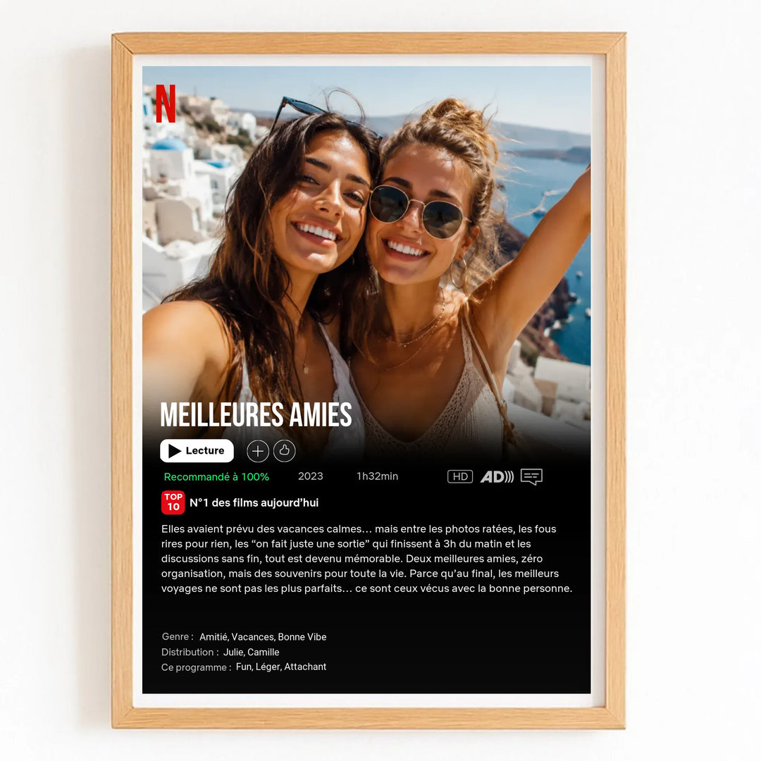 Affiche de Film Netflix personnalisée - Meilleures Amies Vertical / Bois Naturel / A4 21x29.7 cm
