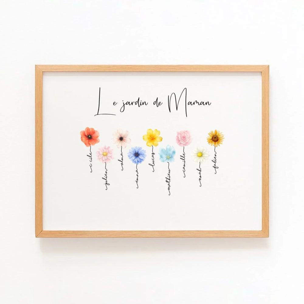 Affiche le Jardin de mamie personnalisée Affiche Horizontale / Bois Naturel / A4 21x29.7 cm