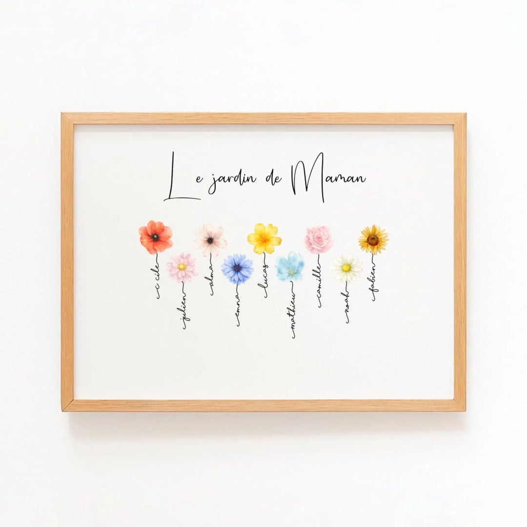 Affiche le Jardin de mamie personnalisée Affiche Horizontale / Bois Naturel / A4 21x29.7 cm