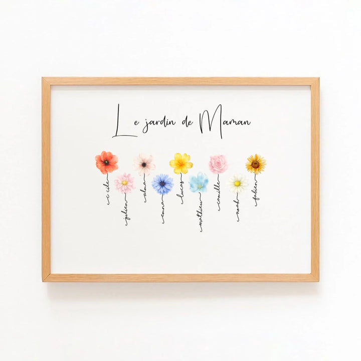 Affiche le Jardin de mamie personnalisée Affiche Horizontale / Bois Naturel / A4 21x29.7 cm