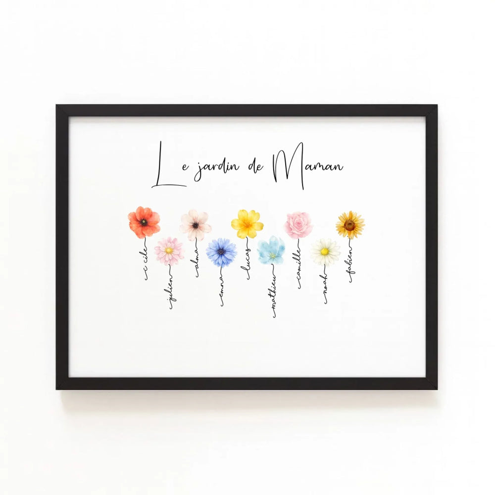 Affiche le Jardin de mamie personnalisée Affiche Horizontale / Bois Noir / A4 21x29.7 cm