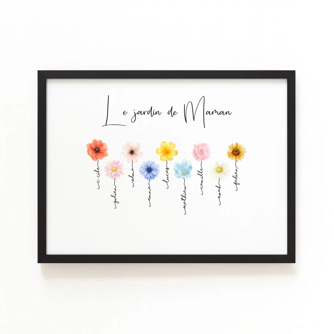 Affiche le Jardin de mamie personnalisée Affiche Horizontale / Bois Noir / A4 21x29.7 cm