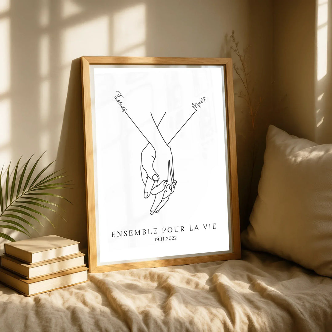 Affiche minimaliste mains couple - Personnalisée