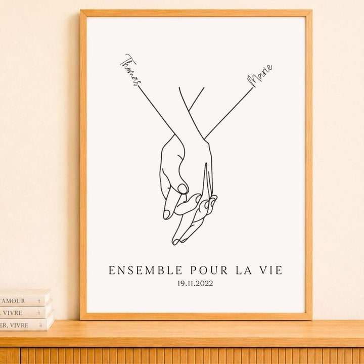 Affiche minimaliste mains couple - Personnalisée