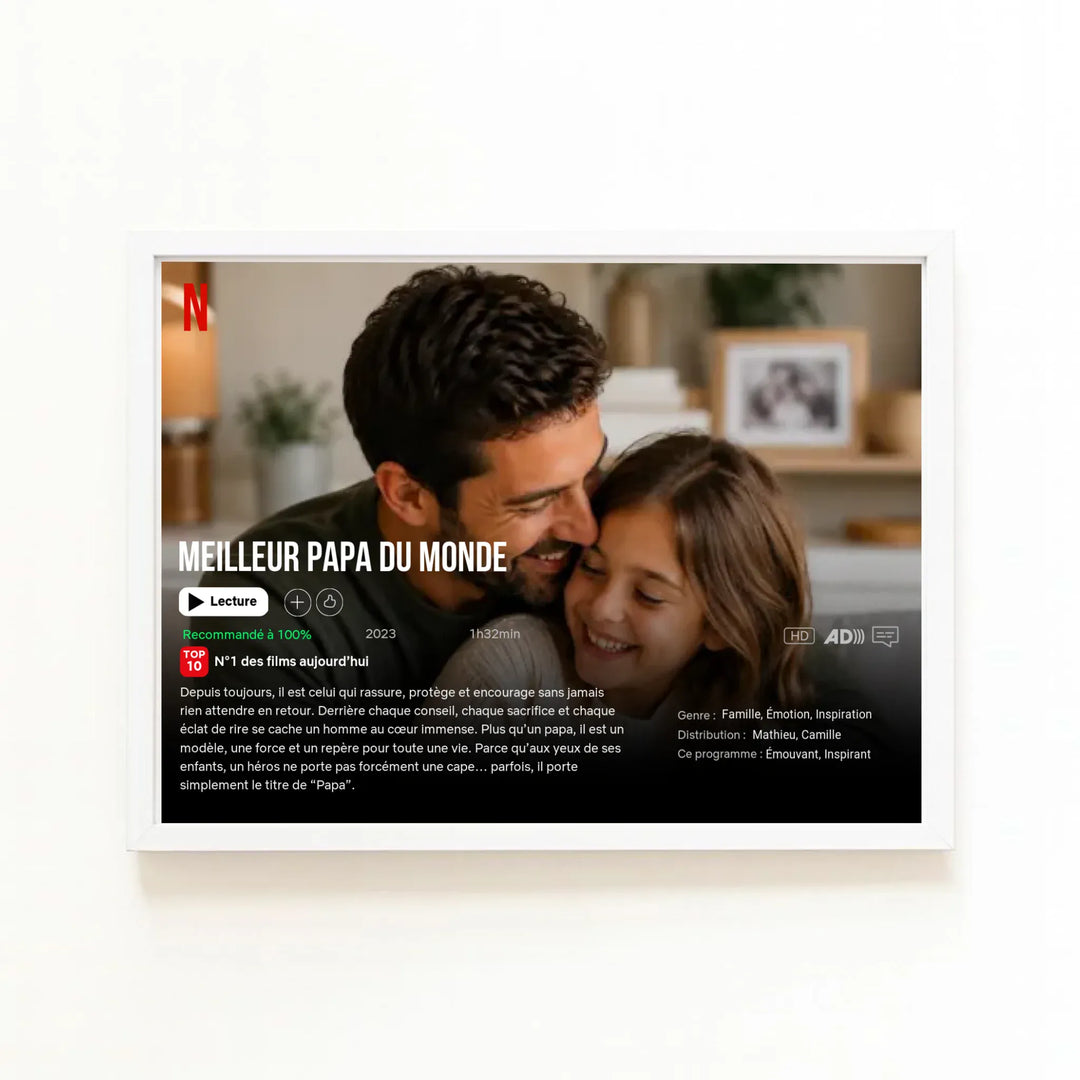 Affiche Netflix personnalisé - Fête des pères Horizontal / Bois Blanc / A4 21x29.7 cm